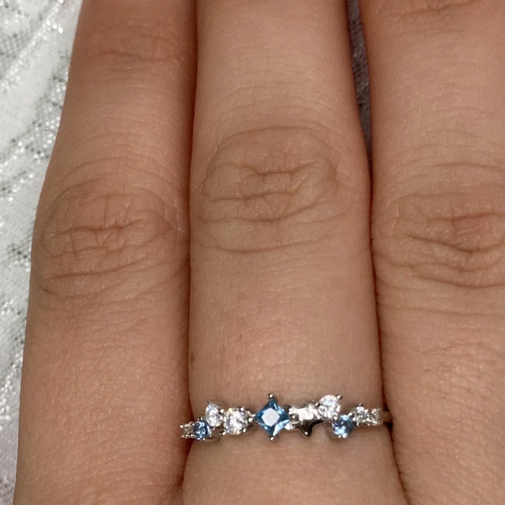 Antian Accessories™ 925 Sterling Silver Star & Blue CZ Ring - Size 8